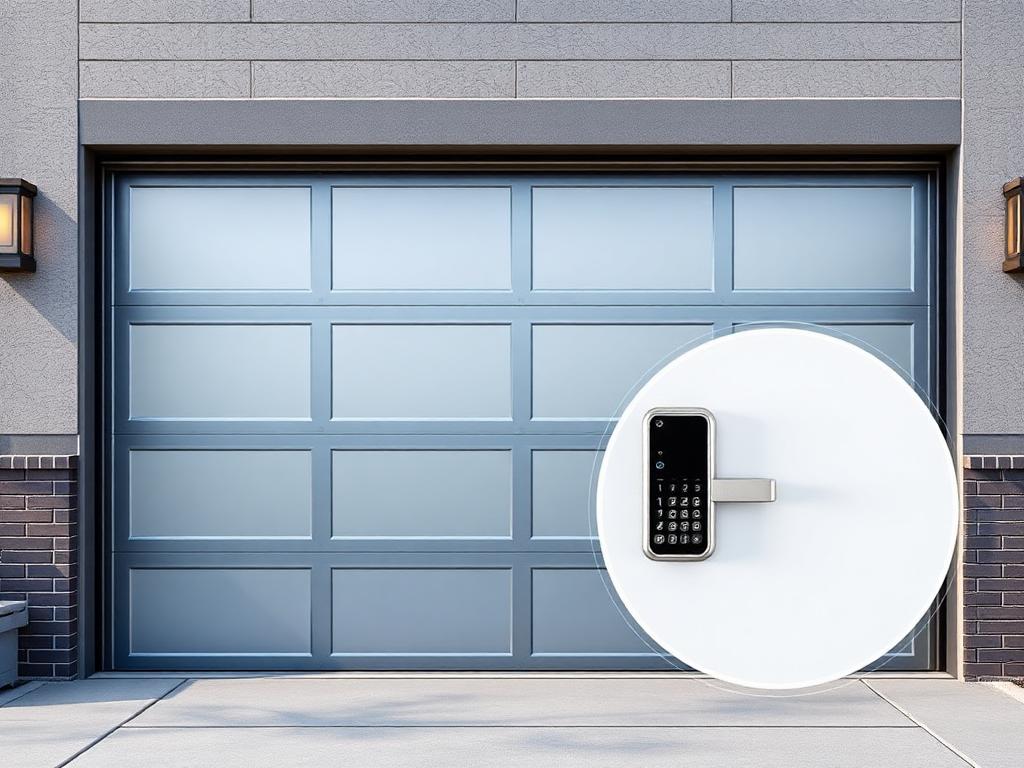 Modern garage door with security keypad and smart lock system